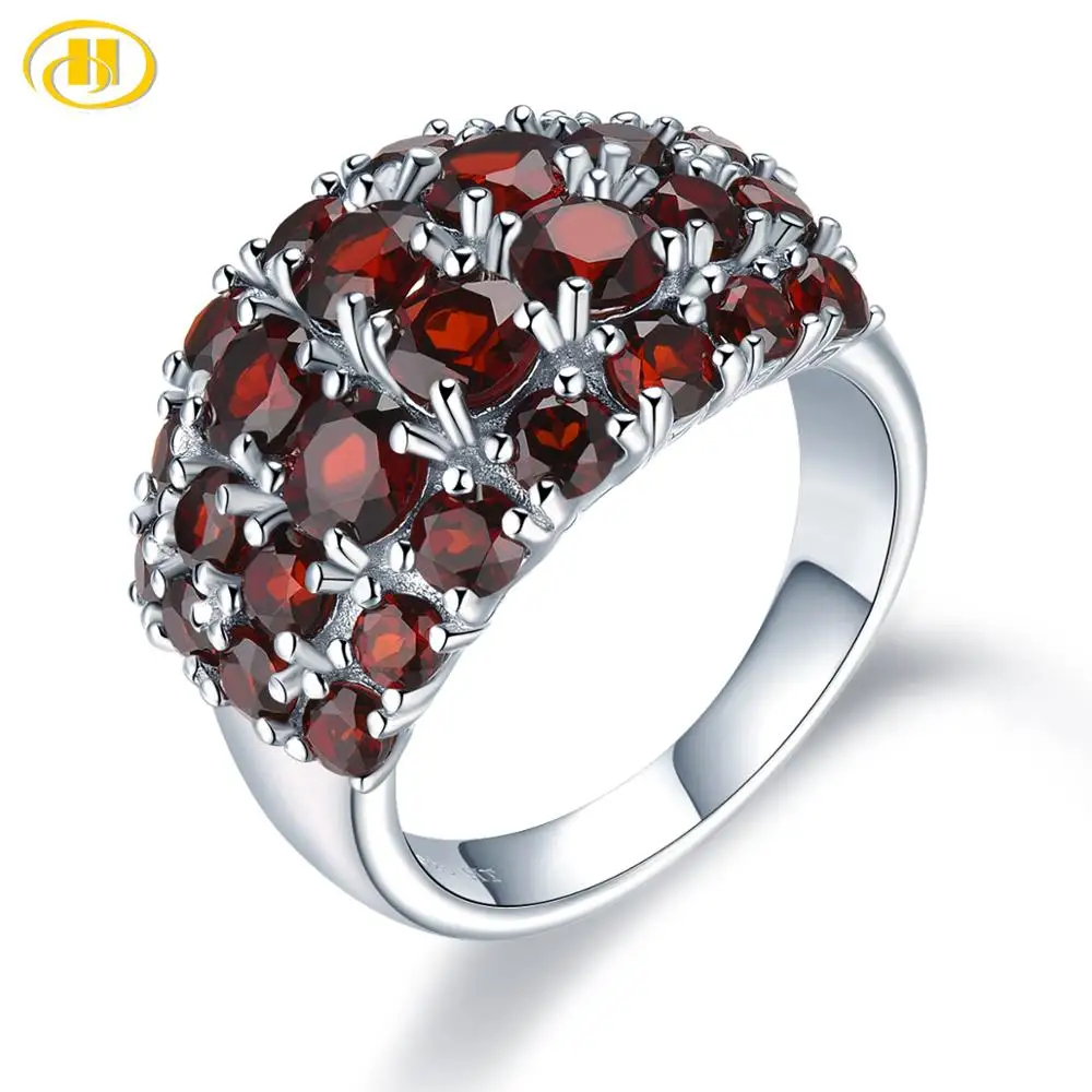 Hutang 4.56ct натуральный красный гранат обручальное кольцо 925 пробы серебро драгоценный камень Обручальные кольца Изысканные элегантные ювелирные изделия для женщин Новинка