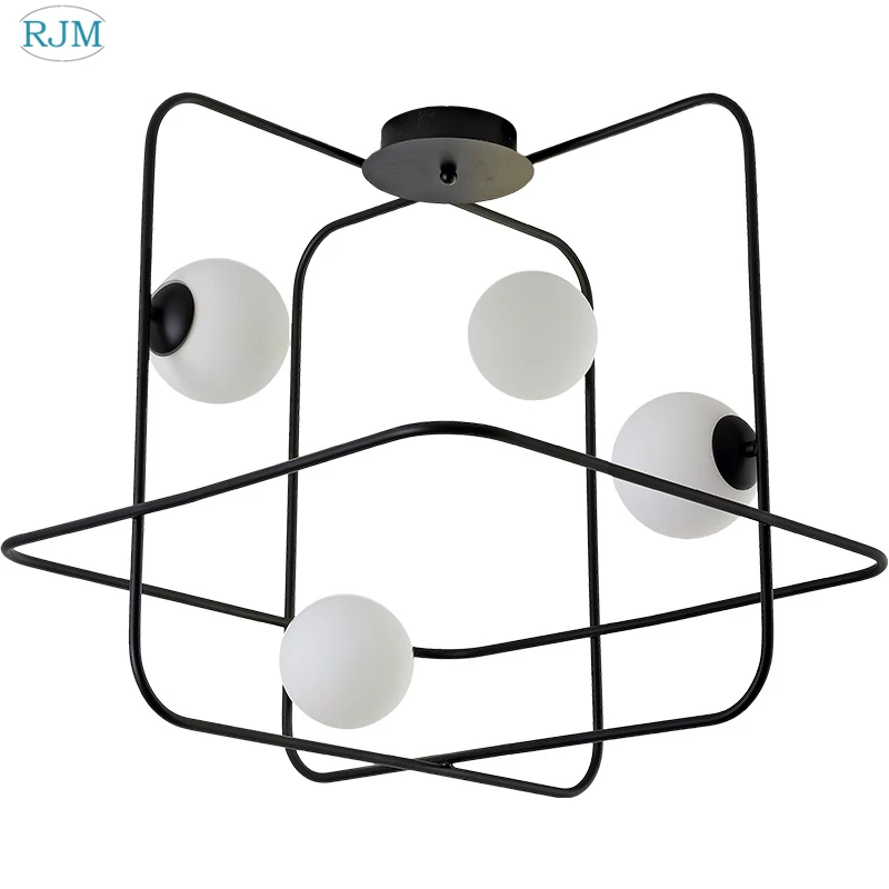 

Nordic Style Creative White Glass Ceiling Lamp Iron Square Magic Bean Ceiling Light Cloakroom Master Bedroom Aisle LED Lamps