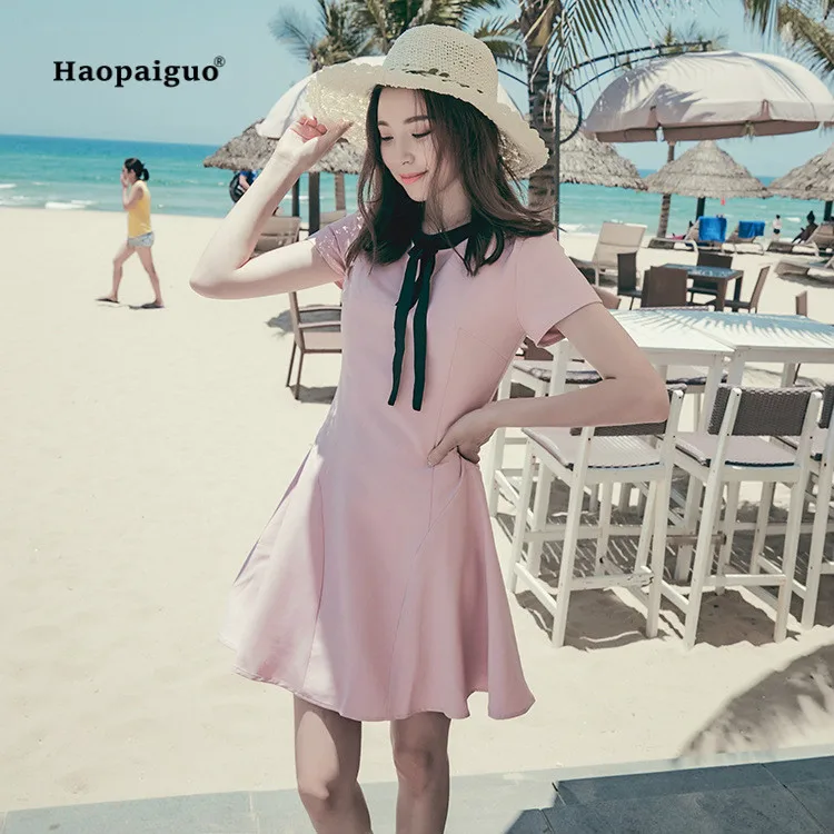 

Women Plus Size A-line Dress Summer Pink Short Sleeve O-neck Casual Party Club Mini Dress Elegant Beach Ladies Dresses Vestidos