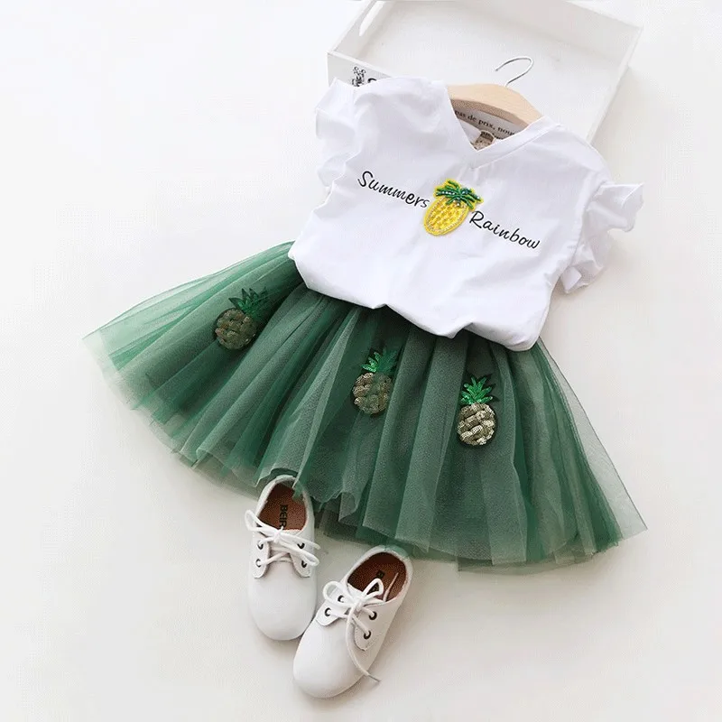 Белая футболка с ананасом и коротким рукавом для девочек 2 6 8 розовая юбка-пачка