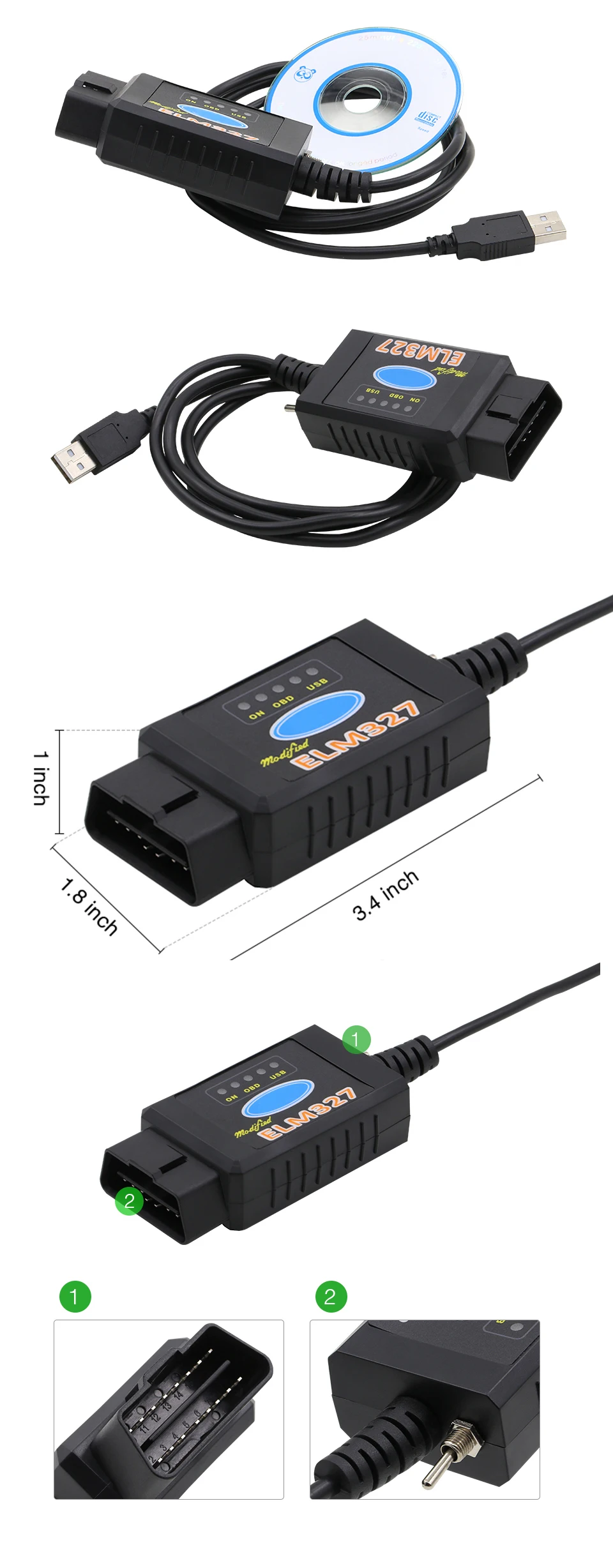 100 шт./лот V2.1 ELM327 USB OBD2 читателя Кода Супер Мини ELM 327 V1.5 Bluetooth, Wi-Fi Лидер продаж DHL