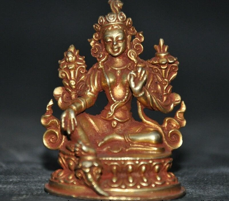 Старый тибетский буддистский храм бронзовая 24К золотая статуя лотоса Будды