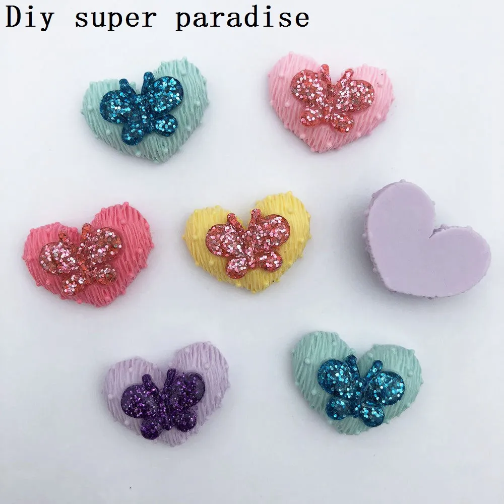 Новый DIY 20 шт смешанные смолы сверкающие бабочки Сердце плоский камень ребенок