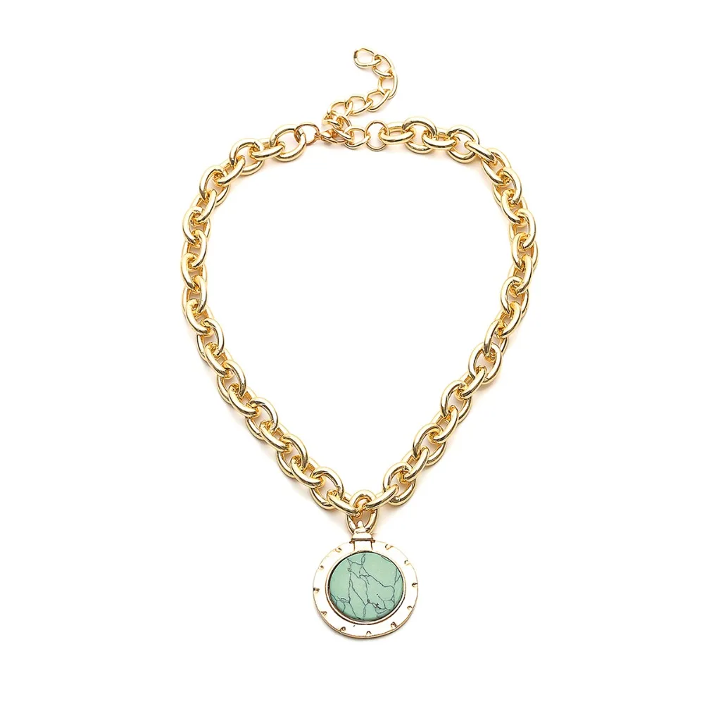 SHIXIN Boho Подвески зеленый камень кулон колье для женщин Мода хиппи толстая цепь Роскошные массивные ювелирные изделия женский подарок