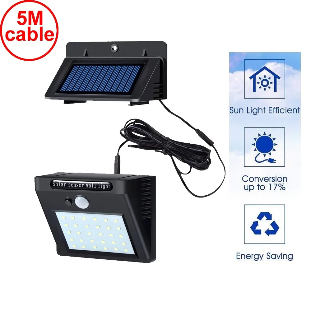 black 30 led 500lm Солнечный свет раздельный монтаж pIR датчик движения 3 режима Водонепроницаемый для внутренний двор палубный люк забор на лужайке фонарь домашняя улица - Испускаемый цвет: black