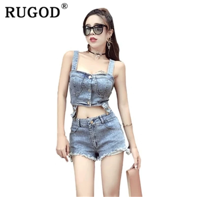 RUGOD Модные женские джинсовые костюмы топы и шорты джинсы с высокой талией летние