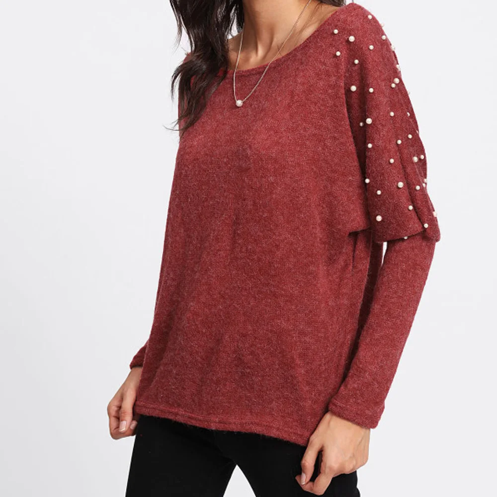 Kenancy Elegant Pearl Sweater Casual Loose Women O-Neck Long Sleeve Knitted Pullovers Autumn Female Jumper Streetwear Pull Femme | Женская