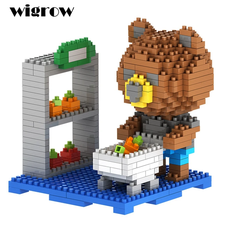 Wigrow мини медведь здание дети развивающие блоки игрушки DIY мультфильм модель