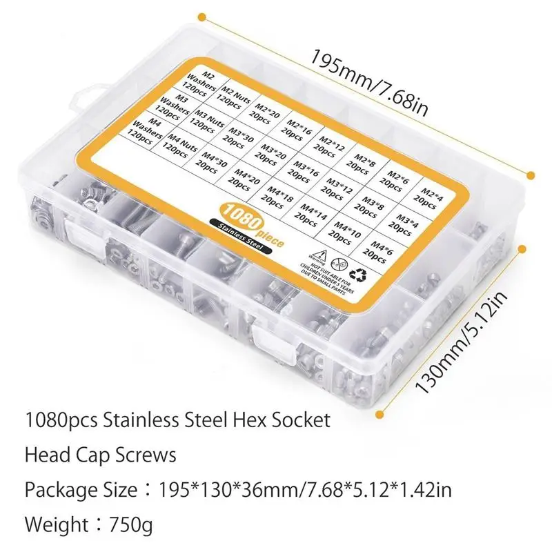 Bolts Nuts And Washer Assortment Kit Metric Screw Storage Containers 1080 Pcs | Обустройство дома