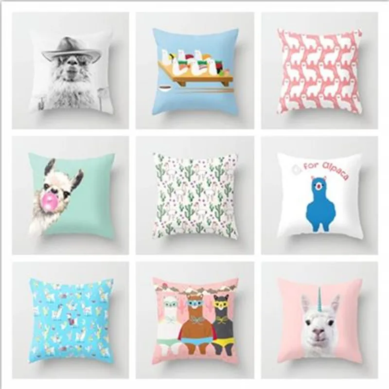 Alpaca Pattern Square Cushion Cover Pillowcase Sofa Decorative Pillow Cover Cartoon Cute