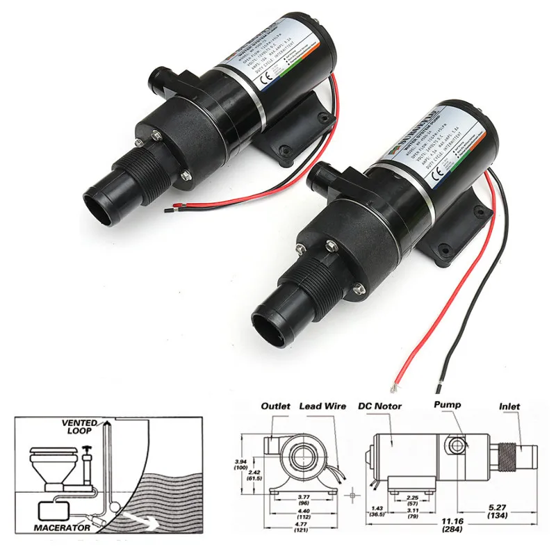 12/24V 45LPM DC измельчитель Канализационных сточных вод насос из нержавеющей стали самовсасывающий легко чистить для Лодка Караван Туалет морской для автофургонов, Яхта Море