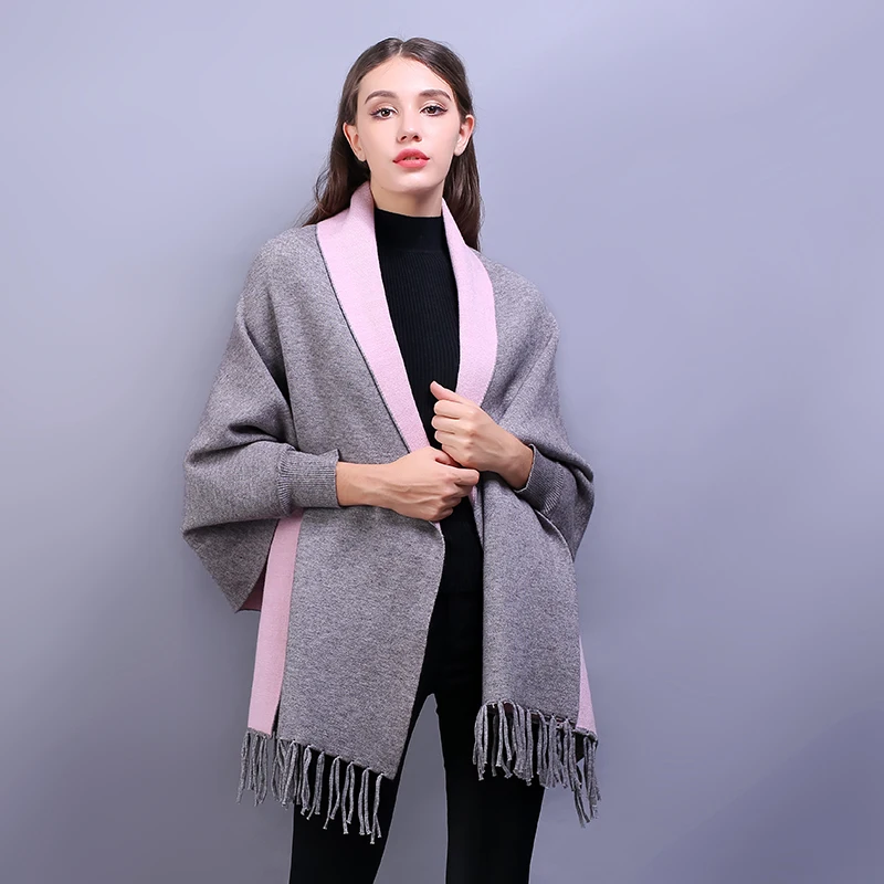 [FEILEDIS]2019 autumn and winter ladies double-sided shawl scarf thick long section with a sleeve cashmere cloak FD101 |