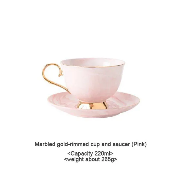 Pink Мрамор узор Керамика Кофе чайные пары позолоченный фарфор Чай молочный завтрак Утро Кружка на день рождения подарок+ ложка блюд - Цвет: Pink