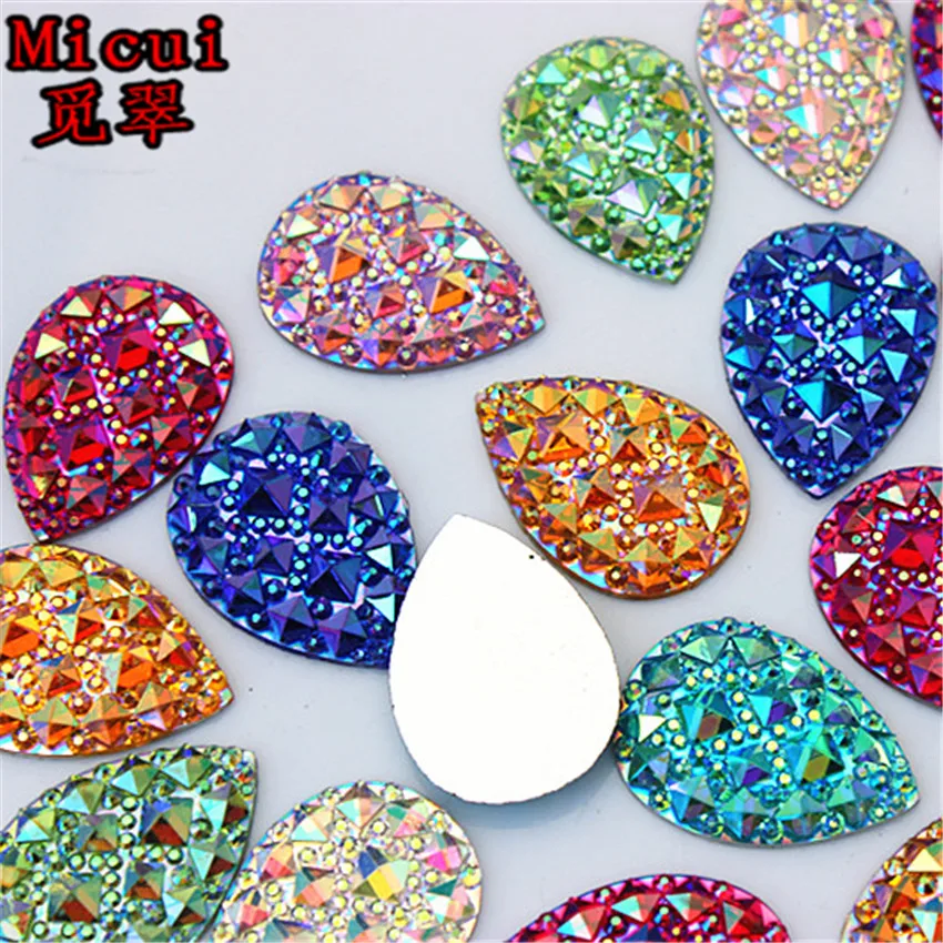 

Micui 50PCS 18*25mm AB Clear Drop Resin Rhinestones Crystal flatback Beads crafts Scrapbooking Clothing Accessories ZZ652