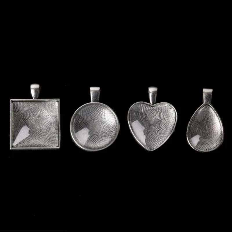 

48Pcs/lot Pendant Trays Teardrop Bright Glass Cabochon Dome Tiles DIY Jewelry Making