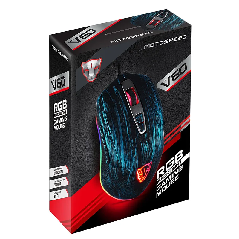 Motospeed V60 RGB игровая мышь для геймера Программирование 5000 dpi USB компьютер 7 кнопок Wried Оптические мыши с подсветкой дышащий светодиодный для ПК Lap