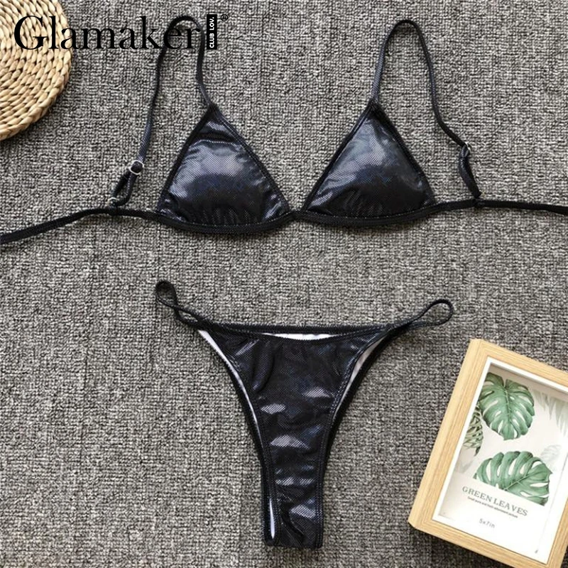 Glamaker сексуальный с высокой строкой костюм из двух предметов боди Женский Летний стринги микро купальник женский купальник боди Женский на шнуровке комбинезоны - Цвет: Черный