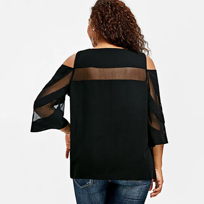 PlusMiss плюс Размеры 5XL 4XL сексуальное открытое плечо See Through футболки лето 2018 Для