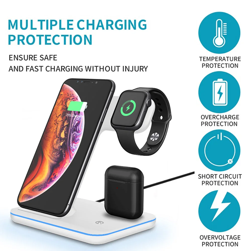 FDGAO 15 Вт Qi Беспроводное зарядное устройство для Apple Watch 2 3 4 5 Airpods в 1 быстрая зарядка