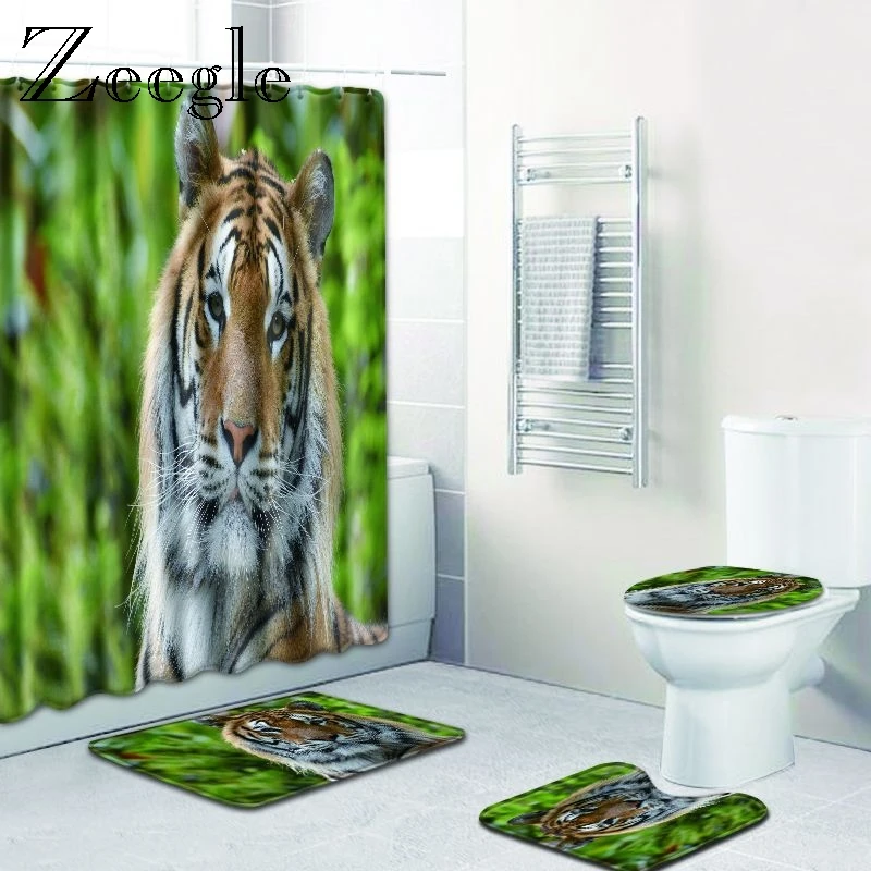 Zeegle Тигр Ванная комната коврики для ванной с душем Шторы Нескользящие душевая
