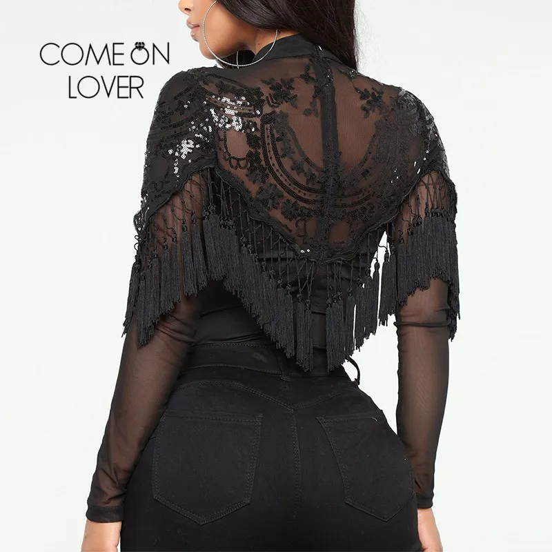 Comeonlover женские комбинезоны с кисточками и блестками боди длинным рукавом