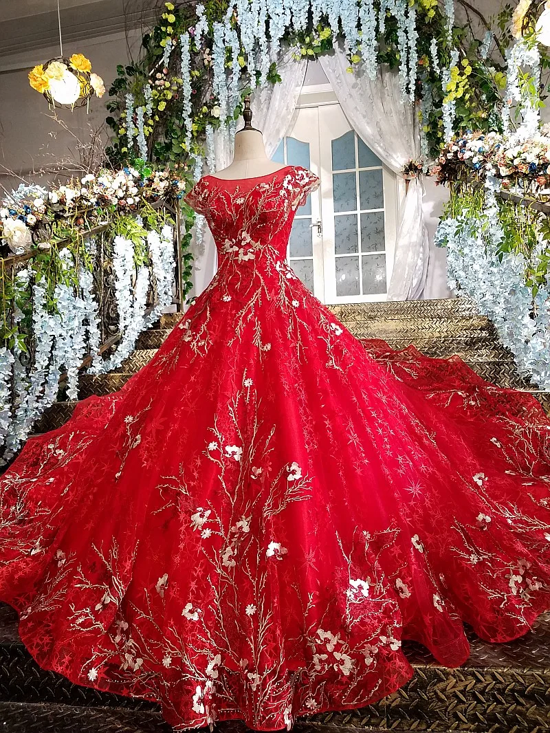 LS00204 красные длинные вечерние платья аппликации колпачок рукав зашнуровать