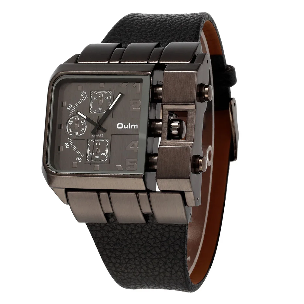 Reloj hombre Депортиво OULM бренда оригинальные уникальный дизайн квадратный мужские наручные часы широкий большой набор Повседневная кожаный ремешок кварцевые часы повседневные часы часы мужские
