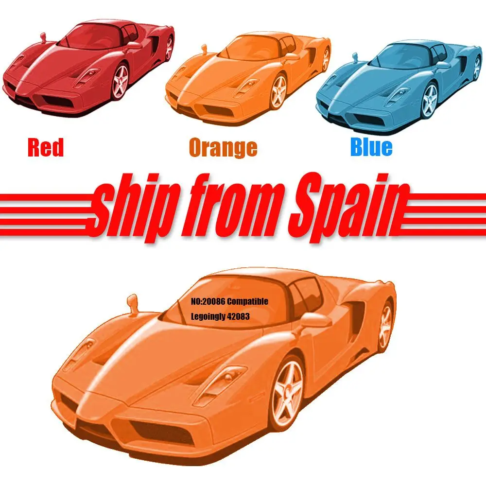 Испания Legoings Light Technic 20086 Bugattied супер гоночные автомобили Lepined Chiron Playmobil