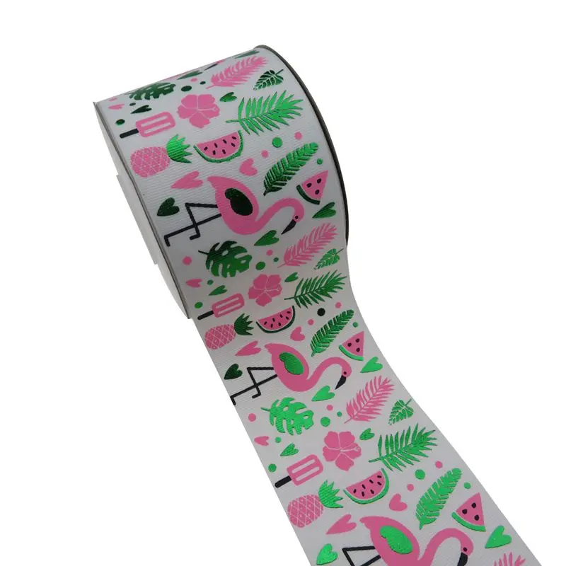 BOCA 75mm (3 inch) Flamingo Ink pink and green foil grosgrain ribbon many color for choose DIY Hair accessories |