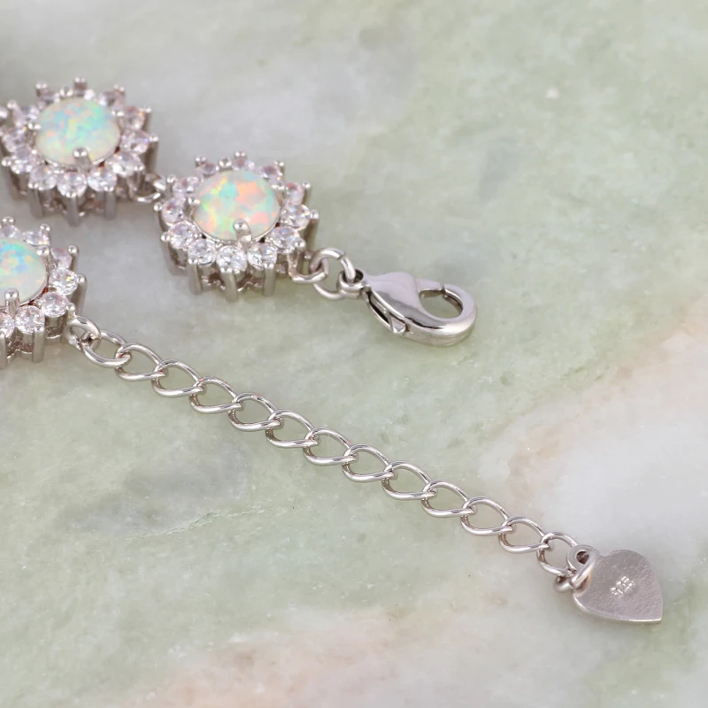 Glam Luxe таинственный серебряный цвет накладки CZ Белый огненный опал браслеты для