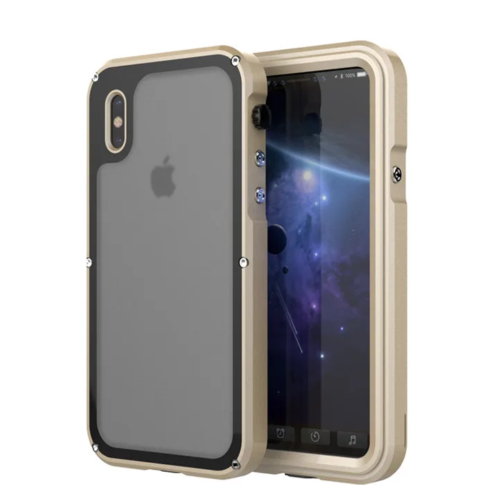 Gold HAISSKY IP 68 водонепроницаемый чехол для телефона для Apple iPhone X 4 цвета противоударный грязеотталкивающий чехол для дайвинга для iPhone X Металлический Чехол - Цвет: Gold