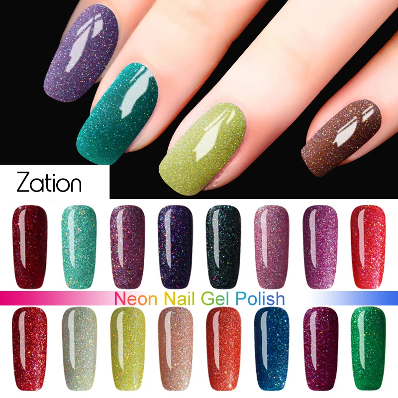 Zation Bling неоновый УФ Цветной Гель-лак для ногтей отмачиваемый Блестящий Гибридный