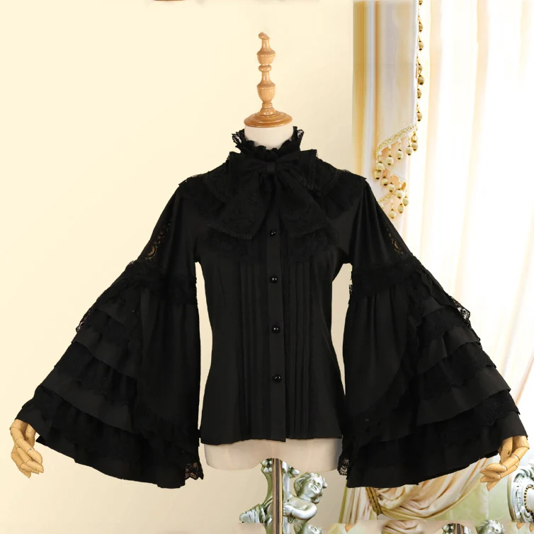 Белая шифоновая блузка с воротником стойкой и рюшами винтажная в викторианском