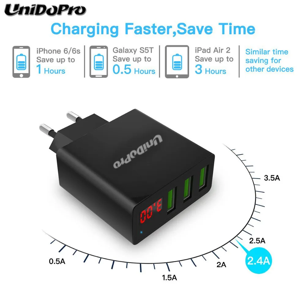 3 Port USB EU Plug LED Display 2.4A Max AC Wall Charger + Type C Cable for Asus ZenFone 4 ZE554KL Pro ZS551KL AR ZS571KL | Мобильные