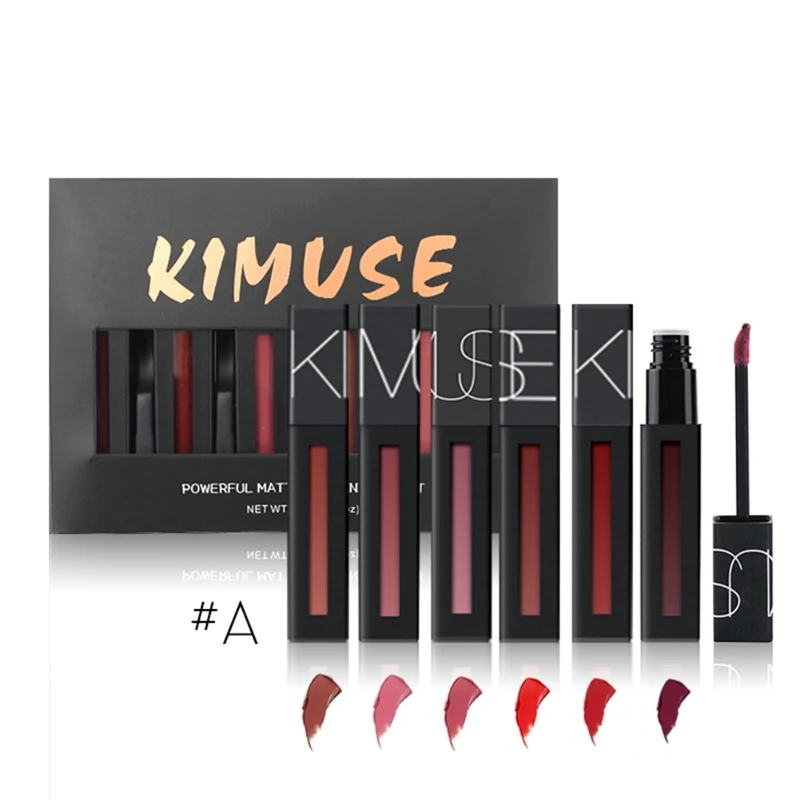 A Kimuse 6 шт./компл. блеск для губ комплект бархатный набор из помад антипригарная чашка водонепроницаемый стойкий цветной Быстрый жидкий комплект помад - Цвет: A