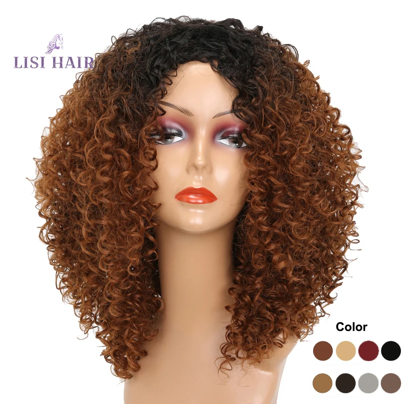 LISI HAIR 18 дюймовые вьющиеся короткие парики для чернокожих женщин синтетические