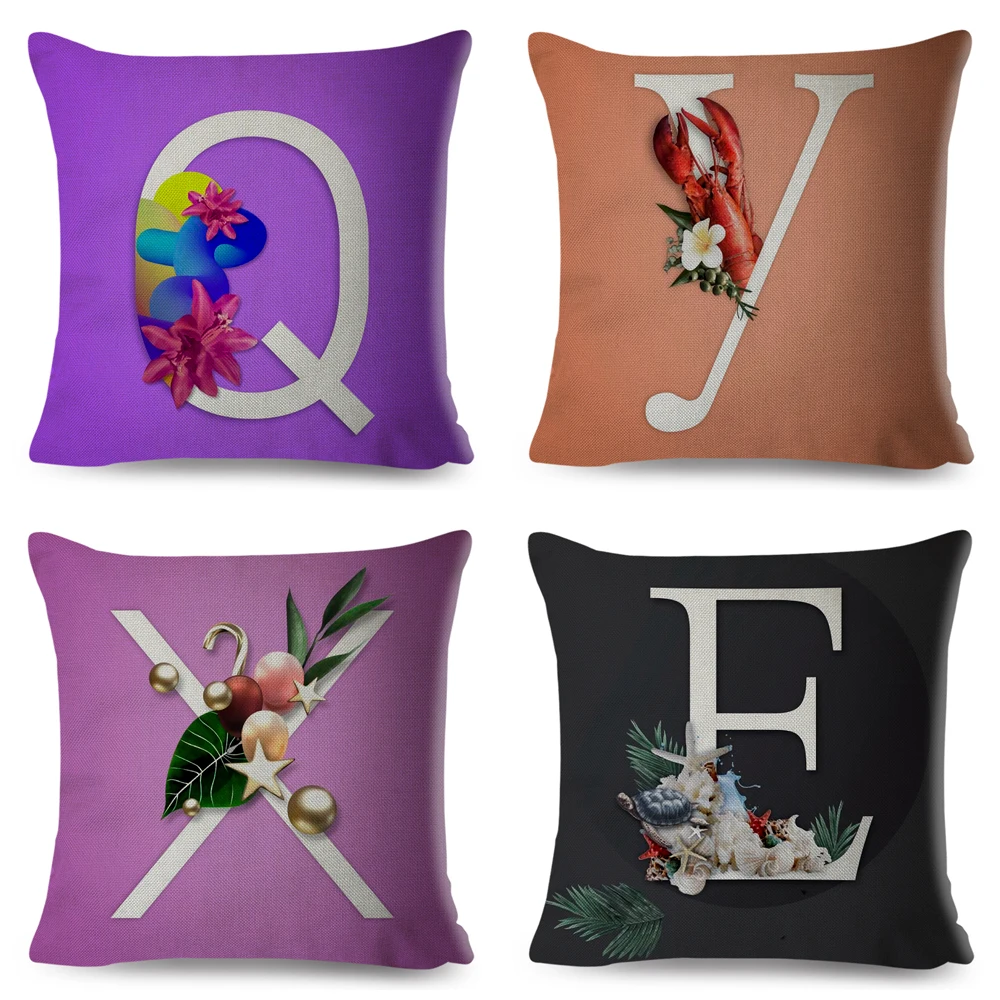 

Creative Letter A-Z Cushion Cover Cartoon Linen Cotton 45*45 cm Pillow Case for Sofa Home Decorative Printed Throw Pillowcase