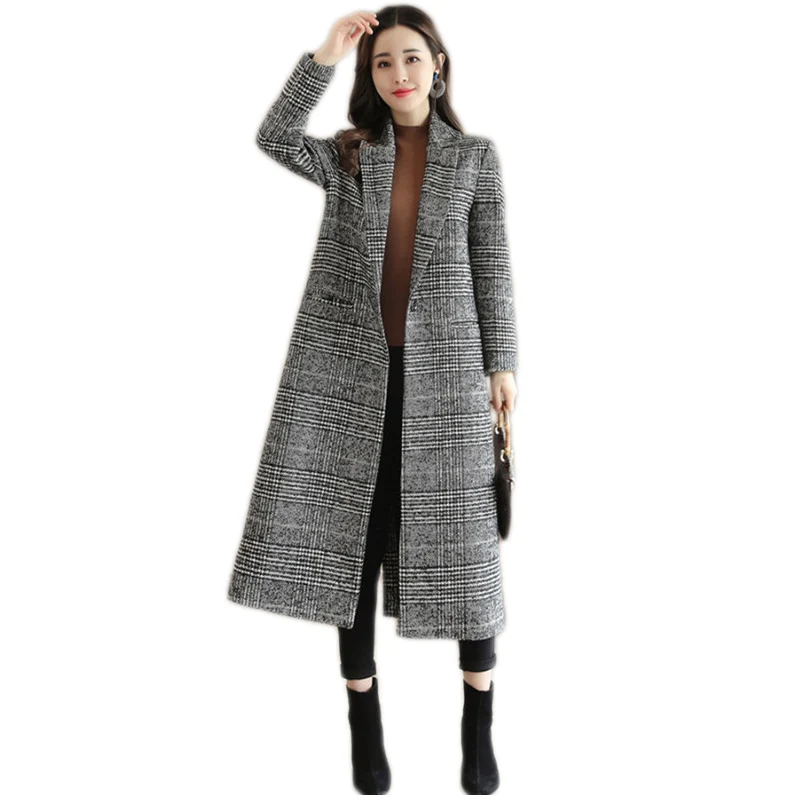 plaid- causal AKSLXDMMD модное длинное шерстяное пальто новая зимняя повседневная Клетчатая Шерстяная Куртка Женское пальто Abrigos Mujer LH1312 - Цвет: plaid- causal