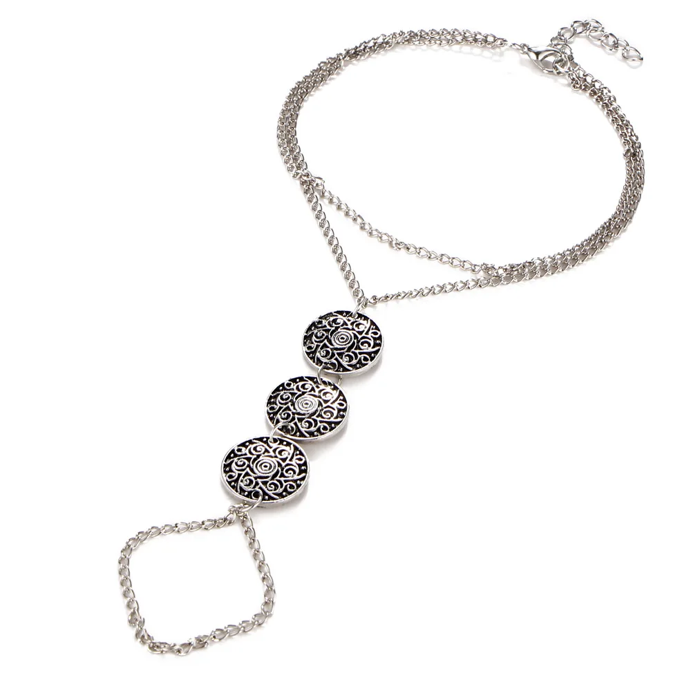 Антикварные серебряного цвета многослойный цепочка ножные браслеты для женщин