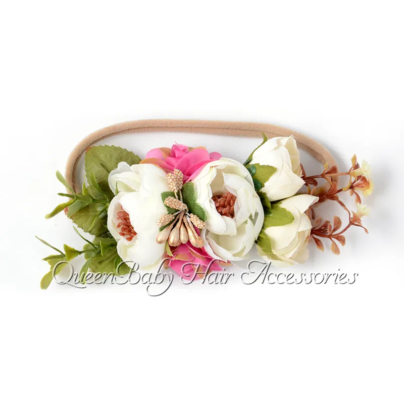 Искусственный цветок нейлоновая повязка на голову для новорожденных с цветами и