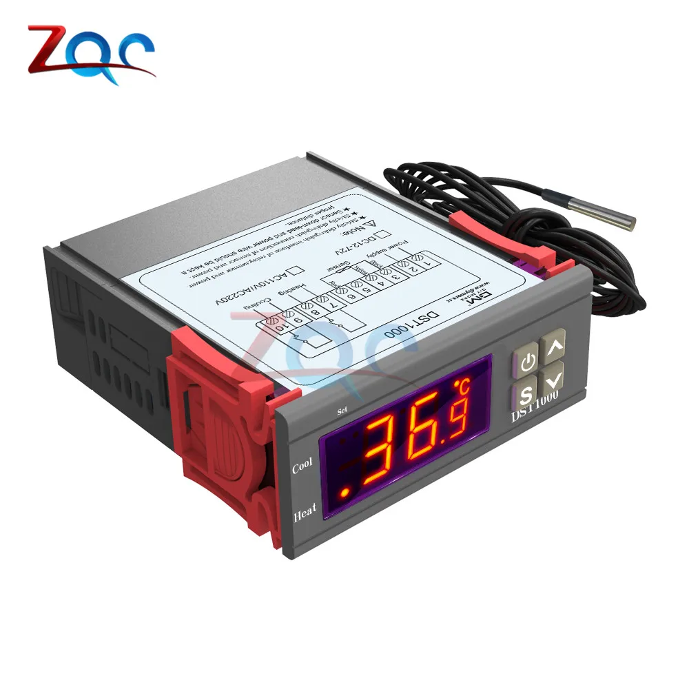 DC 12V 24V AC 110V 220V светодиодный цифровой Температура Управление; терморегулятор Термостат Управление W/нагревателем и охладителем зонд - Цвет: DST1000 DC 12V-72V