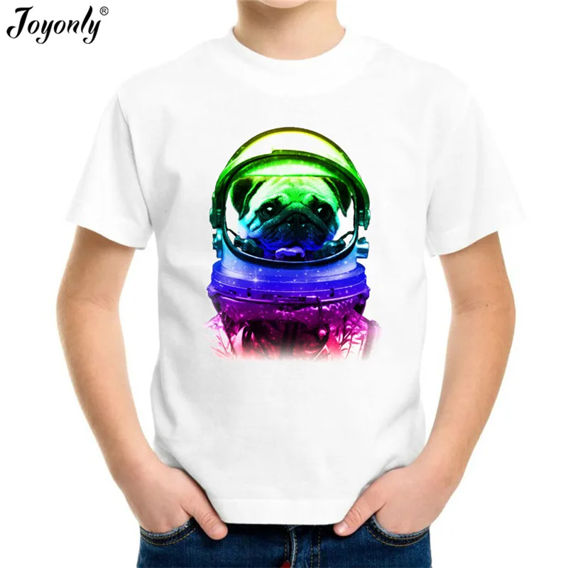 

Joyonly 2018 Summer Baby Boys T shirt Astronaut Colorful Pug Kids 3D Cartoon Short Sleeves Children T-shirt Girl White Shirts