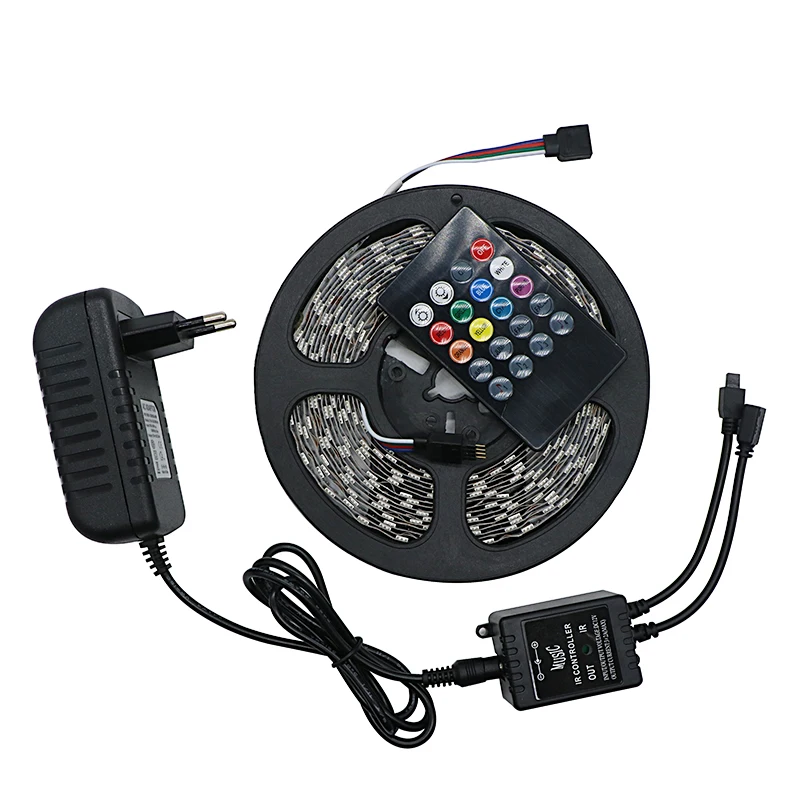 SZYOUMY 5050/2835 RGB Светодиодная лента световая лента+ 20key Музыка ИК пульт дистанционного управления+ 12 В 2A/12 В 3A адаптер питания 150 Наборы Прямая Быстрая