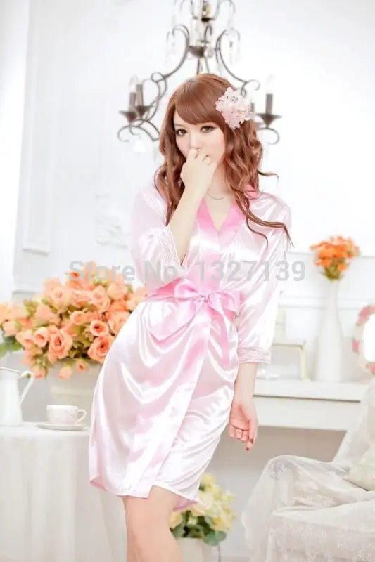 Новое сексуальное шелковое и кружевное кимоно халат банный нижнее белье +