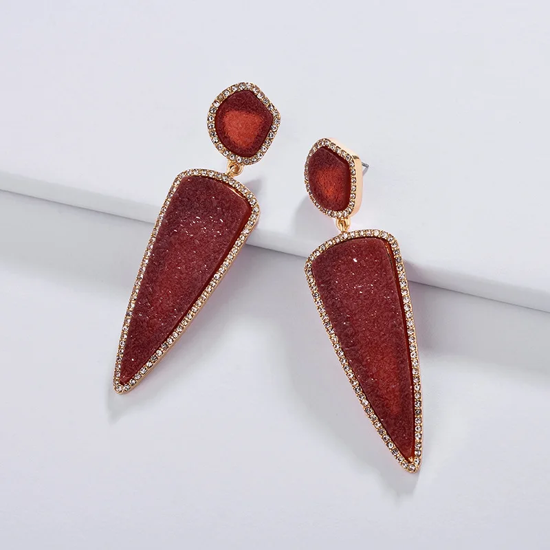 Red Новое поступление треугольные полимерные серьги Druzy Drusy Pave горный хрусталь Кристал капля массивные серьги женские модные ювелирные изделия - Окраска металла: Red