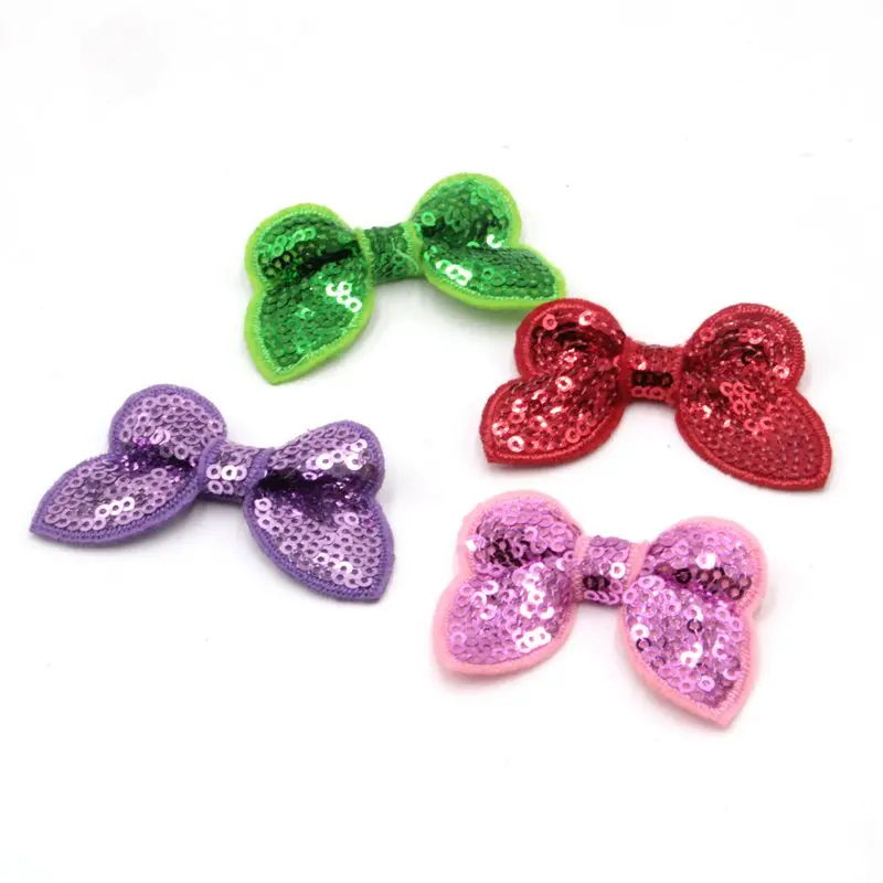 700pcs/lot DHL Free Shipping Hair Flower without Cips Sequin Bows Knot Appliqued Girls' Hair Accessories Sequin Hair Bows