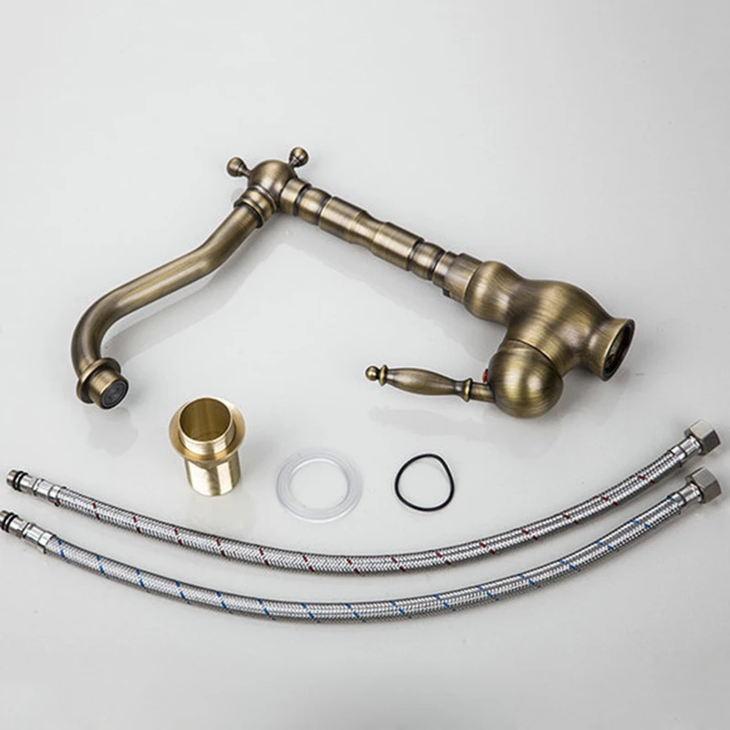 

Luxury Kitchen Wash Basin Sink Mixers Bathroom Tap 360 Swivel Waterfall Faucets Antique Brass Deck Mounted