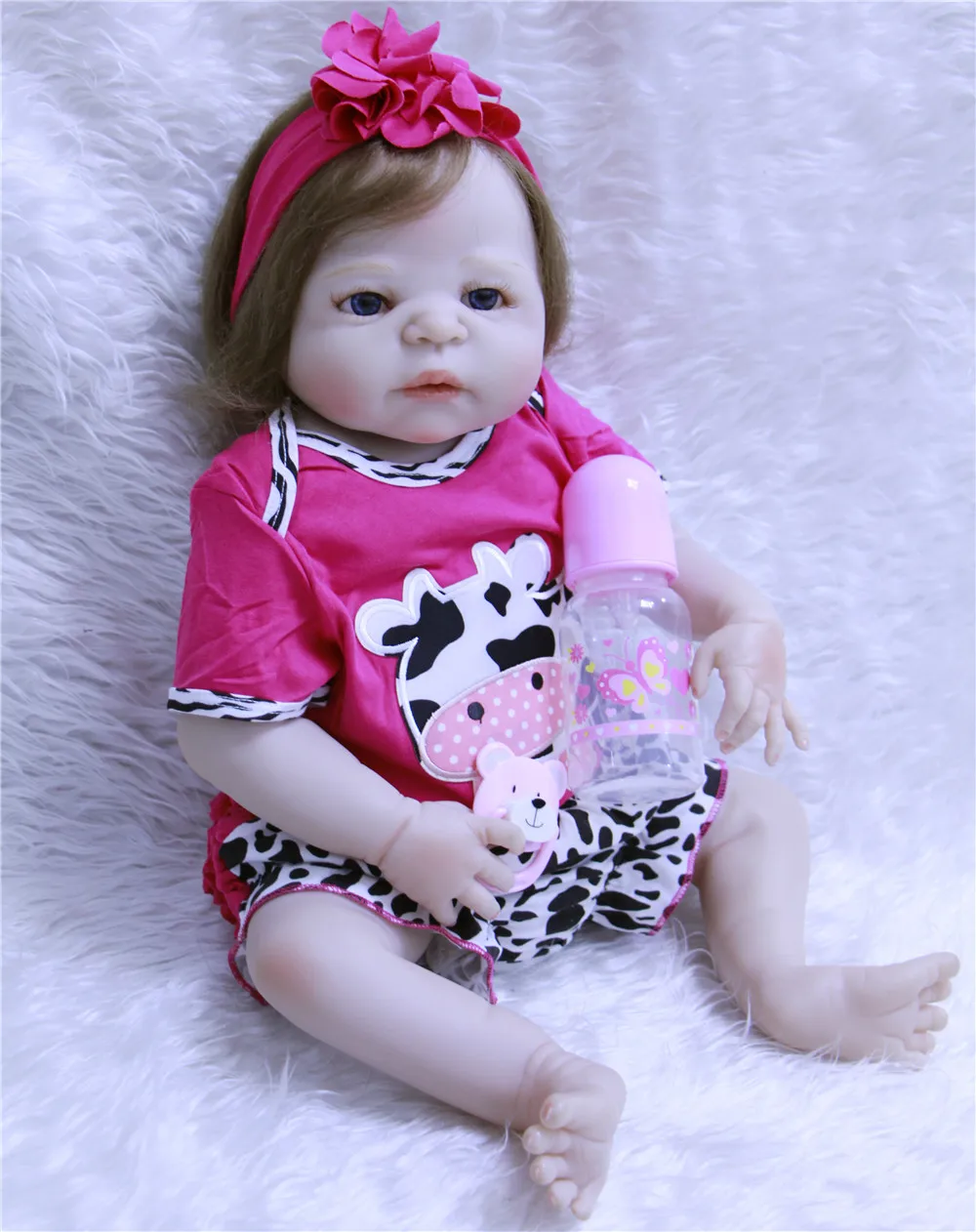 

23"full silicone reborn baby dolls for child toys gift blue/brown/green eyes bebe boneca reborn silicone completa can bathe