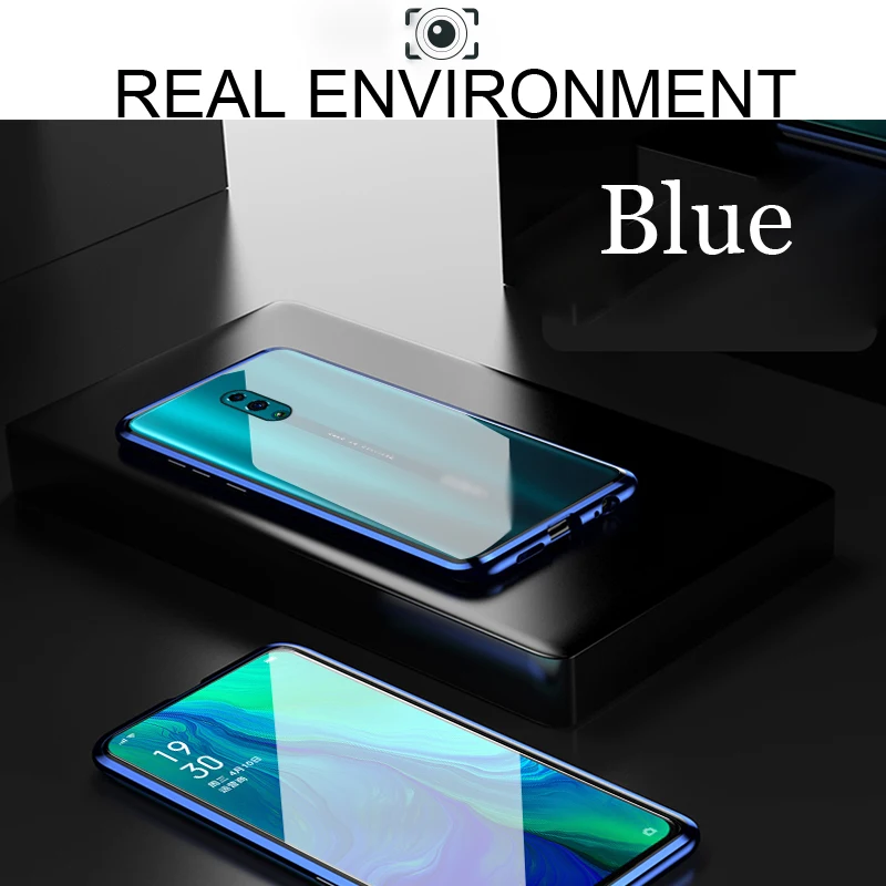 Роскошный Магнитный адсорбционный чехол для OPPO Reno, металлическая рамка, прозрачный чехол из закаленного стекла для OPPO Reno, Магнитный флип-чехол s OPPORENO