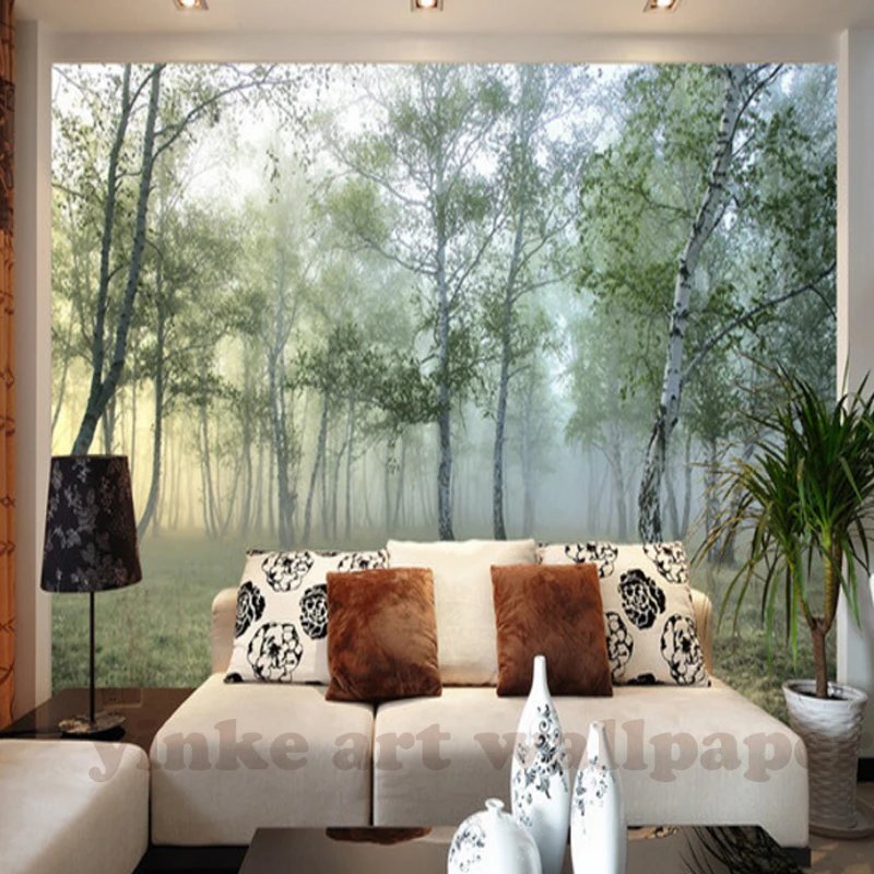 3D настенная бумага на заказ натуральный ландшафт зеленый лес Нетканая